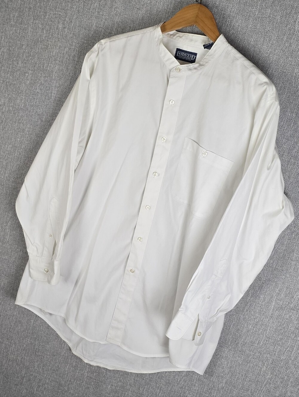 Lands' End Pinpoint Oxford Button Front Dress Shirt White Sz 16 1/2 - 32